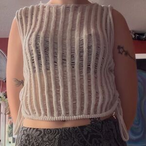 Women's White Knit Sleeveless Top